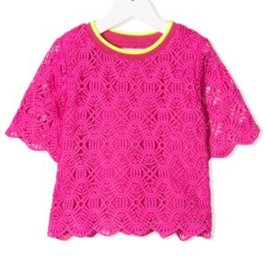 Alberta Ferretti Kids lace detail T-shirt - PINK