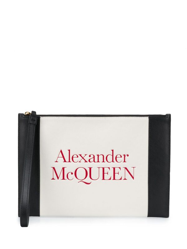 Alexander McQueen logo-embossed leather clutch - White