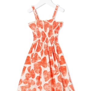 Bobo Choses heart print flared dress - ORANGE