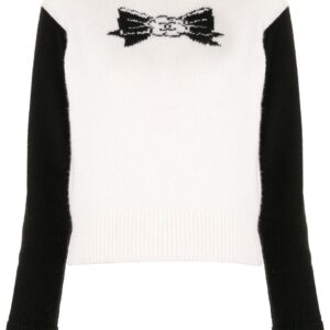 Chanel Pre-Owned 1995 intarsia-bow cashmere jumper - White