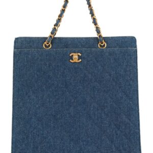 Chanel Pre-Owned 1997-1999 quilted CC logos chain hand tote bag - Blue
