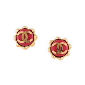 Chanel Pre-Owned CC button earrings - Red