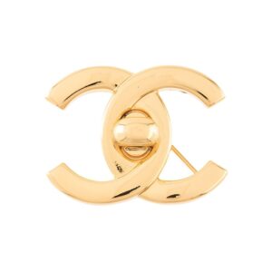 Chanel Pre-Owned Logos Turnlock Motif Brooch - GOLD