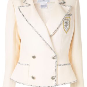 Chanel Pre-Owned contrast trimming slim-fit double breasted blazer - White