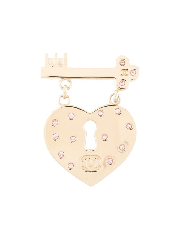 Chanel Pre-Owned heart and key brooch - GOLD