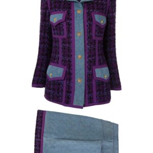 Chanel Pre-Owned quilted denim skirt suit - PURPLE