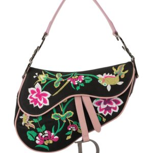 Christian Dior 2000s pre-owned floral embroidery Saddle shoulder bag - Black