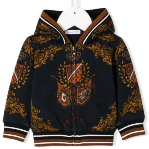 Dolce & Gabbana Kids Heraldic emblem print zip-up hoodie - Blue