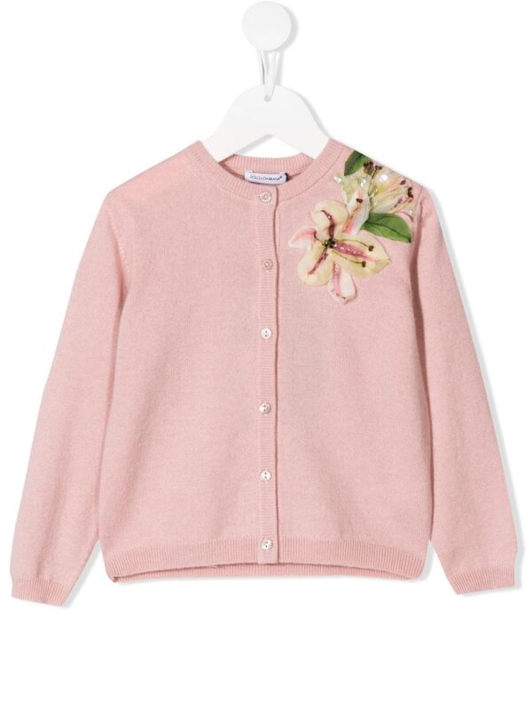 Dolce & Gabbana Kids floral appliqué cardigan - PINK