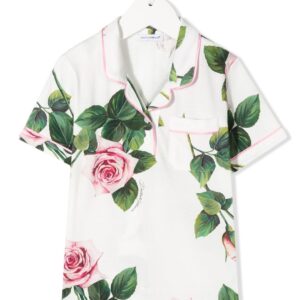 Dolce & Gabbana Kids rose-print pyjama style blouse - White