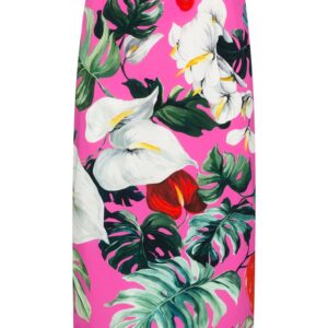 Dolce & Gabbana leaf-print silk-blend pencil skirt - PINK