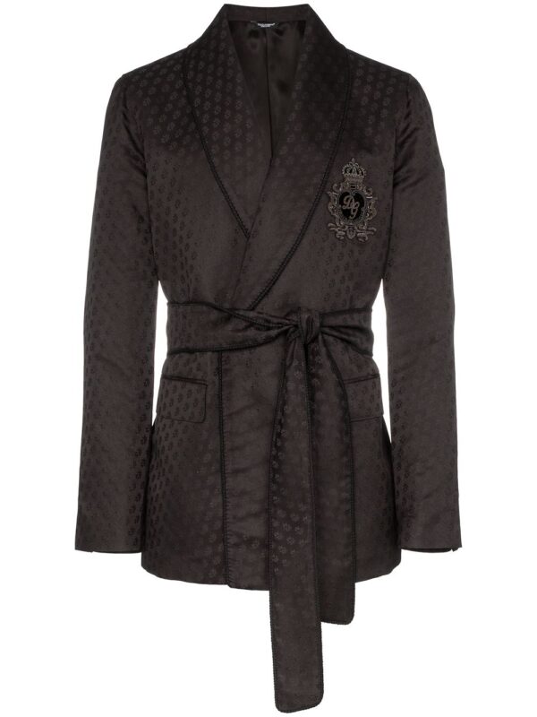 Dolce & Gabbana logo-embroidered silk jacquard jacket - Black