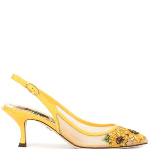 Dolce & Gabbana sunflower embroidery slingback pumps - Yellow