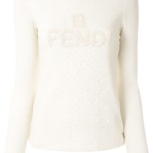 Fendi Pre-Owned logo texture sequinned jumper - White