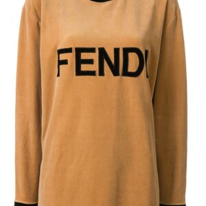 Fendi Pre-Owned velvet effect logo T-shirt - Brown
