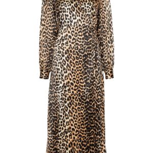 GANNI leopard print midi dress - Brown