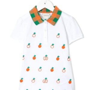 Gucci Kids apple embroidered polo dress - White