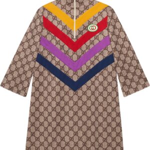 Gucci chevron-striped GG-print dress - NEUTRALS