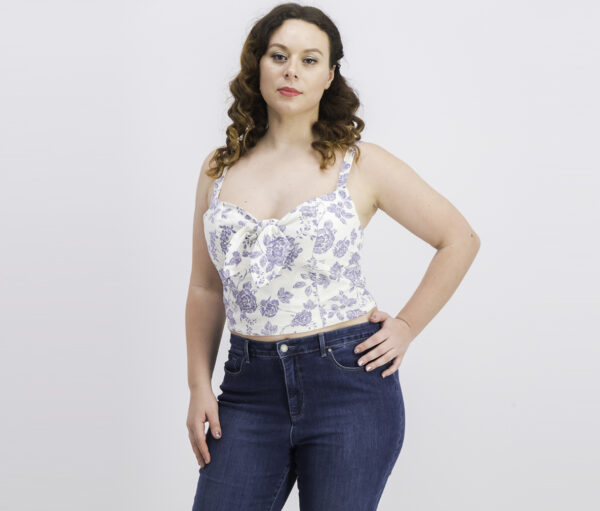 Juniors Floral Cropped Top White/Lilac