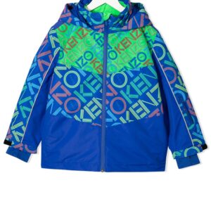 Kenzo Kids logo-print hooded ski jacket - Blue