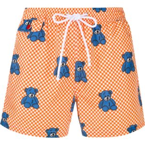 Kiton bear print checkered swim shorts - ORANGE