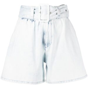 MSGM high rise belted denim shorts - White