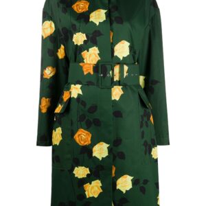 MSGM rose-print belted trench coat - Green