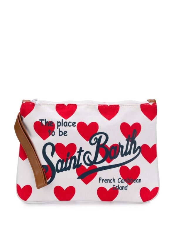 Mc2 Saint Barth logo-print heart-patterned clutch - White