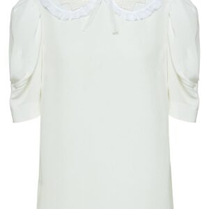 Miu Miu lace-trim short-sleeve blouse - White
