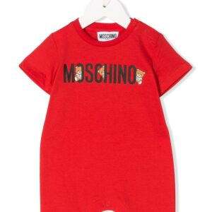 Moschino Kids logo bear print romper - Red