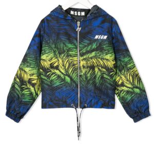 Msgm Kids feather-print hooded jacket - Blue