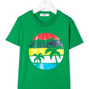 Msgm Kids graphic-print crew neck T-shirt - Green