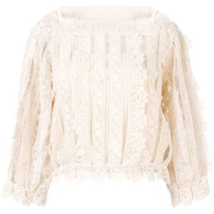 RedValentino lace and mesh panel blouse - NEUTRALS