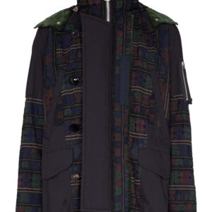 Sacai tapestry-style panel hooded jacket - Blue