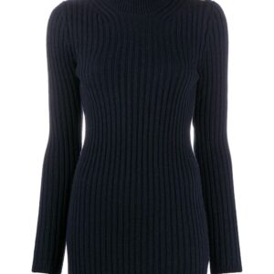 Saint Laurent folded-collar ribbed-knit dress - Blue