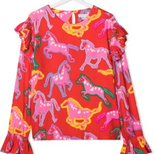Stella McCartney Kids TEEN horse-print long-sleeve T-shirt - Red