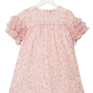 Velveteen Ginny frilled sleeve party dress - PINK