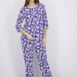 Womens 2-Piece Floral Print Pajama Set Navy Combo