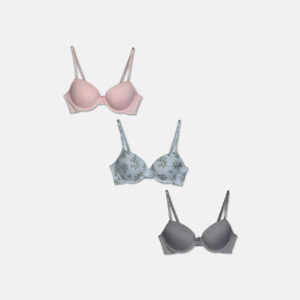 Womens 3 Pack Microfiber Underwire Lightly Padded Bra Blue/Pink/Grey Combo