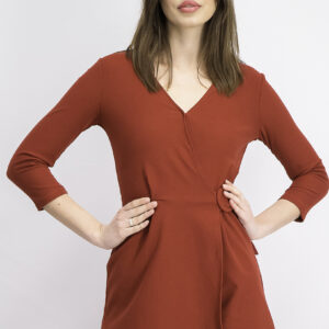 Womens 3/4 Sleeves V-Neck Plain Playsuit Red