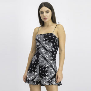 Womens All Over Print Playsuit Black/White