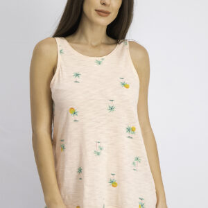 Womens Allover Printed Tank Top Peach Combo
