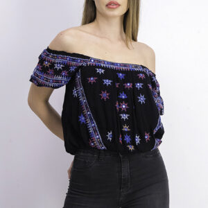 Womens Aurora Embroidered Blouse Top Black