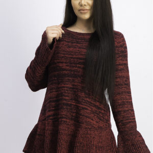 Womens Bell Sleeve Knit Sweater Red Polish/Deep Black