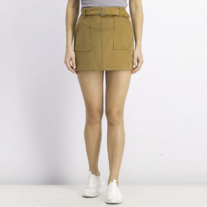 Womens Belted Mini Skirt Brown