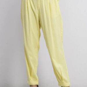 Womens Belted Plain Pants Yellow