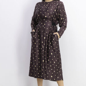 Womens Belted Polka Dots Dress Chocolate