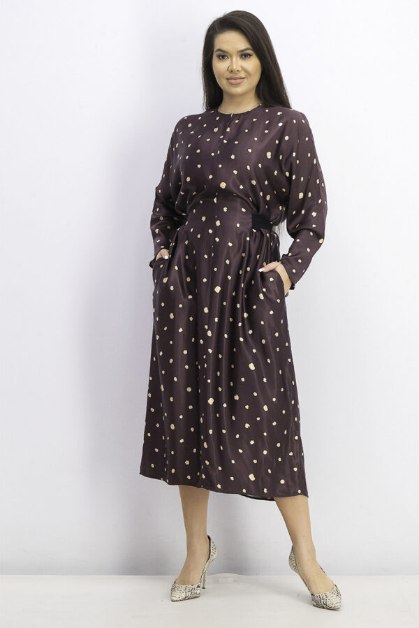 Womens Belted Polka Dots Dress Chocolate
