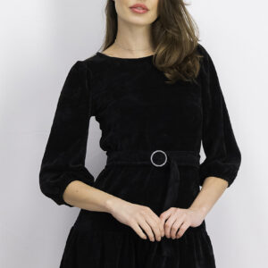 Womens Belted Ruffle Mini Dress Black