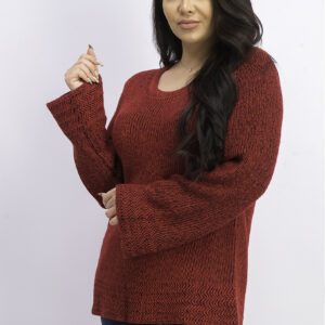 Womens Boxy Knit Pullover Sweater Red Polish/Deep Black